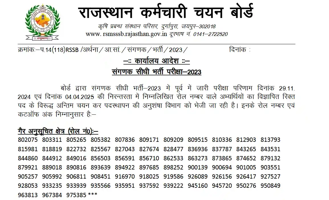 RSSB Sangnak Computer 2023 Exam Result 2025