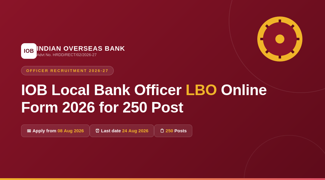 IOB LBO Online Form 2026: Local Bank Officer 250 Posts